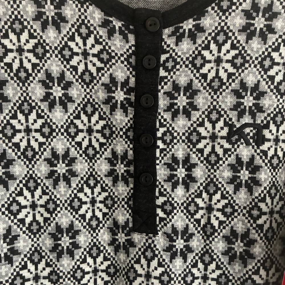 Kari Traa 100% Wool Base Layer Henley Top M Nordic Print Black Gray NWT - Picture 4 of 11
